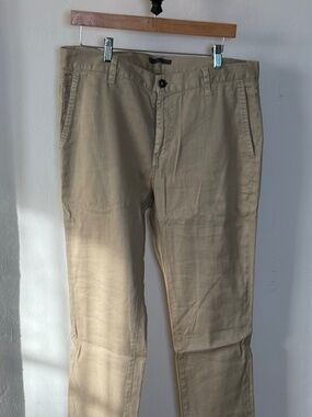 John Varvatos Linen Cotton Blend Tailored Chino Pants Beige 34R